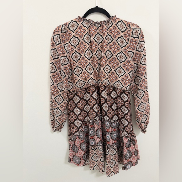 Anthropologie XS Boho Mixed Print Ruffle Mini Dress - Picture 5 of 5